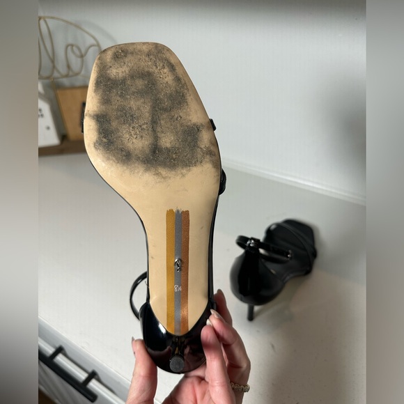 **SOLD**Sam Edelman Black Patent Ankle Strap Heels Women’s 8.5 Minimal Chic - Picture 6 of 9